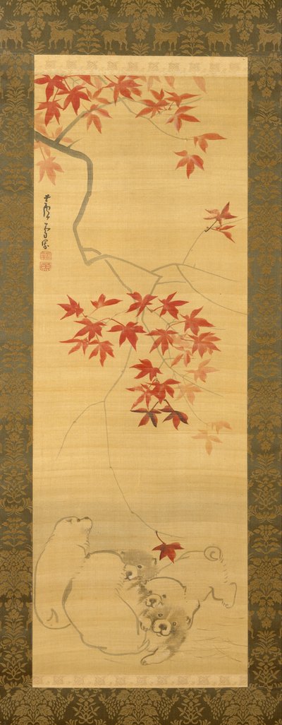 Puppies Under a Maple Branch by Nagasawa Rosetsu